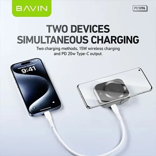 پاوربانک وایرلس 5000 مگنتی باوین Bavin PC1096 3 in 1 توان 20 وات — تصویر ۸