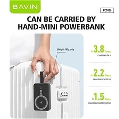 پاوربانک وایرلس 10000 مگنتی باوین Bavin PC1086 توان 15 وات — تصویر ۳