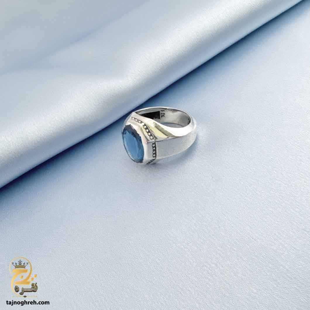 انگشتر نقره مردانه توپاز آبی مدل RSM K59 — تصویر ۴