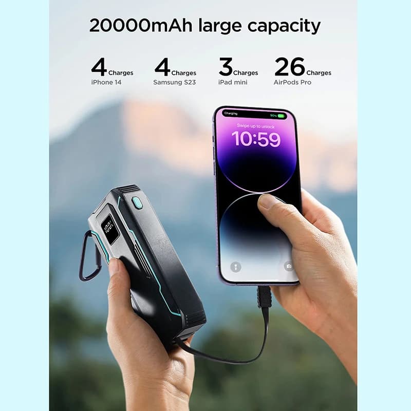پاوربانک ضد ضربه و ضد آب 20000 جویروم Joyroom JR-L018 توان 22.5 وات همراه با کابل متصل — تصویر ۸
