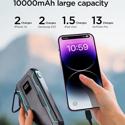 پاوربانک ضد ضربه و ضد آب 10000 جویروم Joyroom JR-L017 توان 22.5 وات همراه با کابل متصل — تصویر ۳
