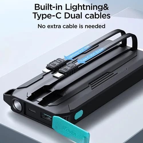 پاوربانک ضد ضربه و ضد آب 10000 جویروم Joyroom JR-L017 توان 22.5 وات همراه با کابل متصل — تصویر ۴