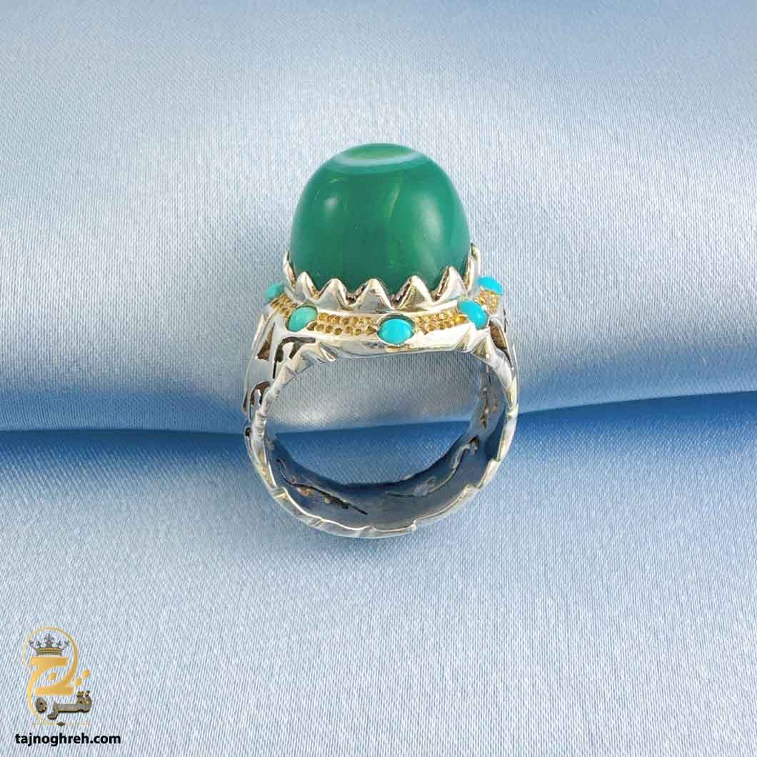 انگشتر نقره دست ساز باباقوری سبز مدل HSR M15 — تصویر ۵
