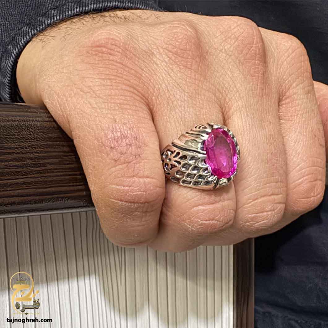 انگشتر نقره مردانه توپاز صورتی مدل RSM K55 — تصویر ۲