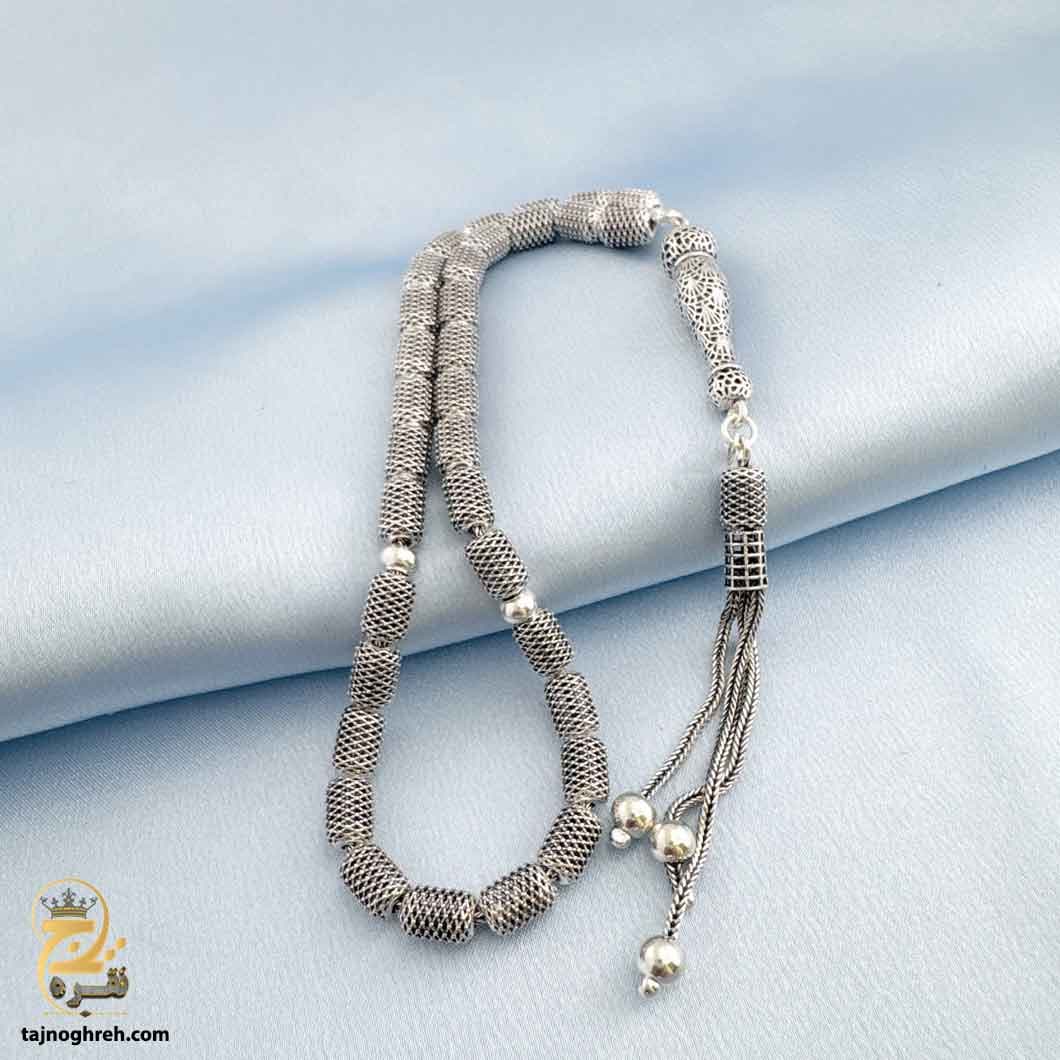 تسبیح نقره مردانه ترک حصیری 33 دانه مدل MST T10 — تصویر ۵