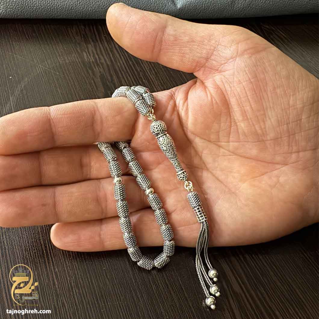 تسبیح نقره مردانه ترک حصیری 33 دانه مدل MST T10 — تصویر ۳