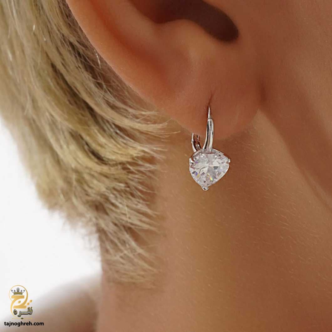 گوشواره نقره نگین دار جدید طرح قلب مدل ESW E36