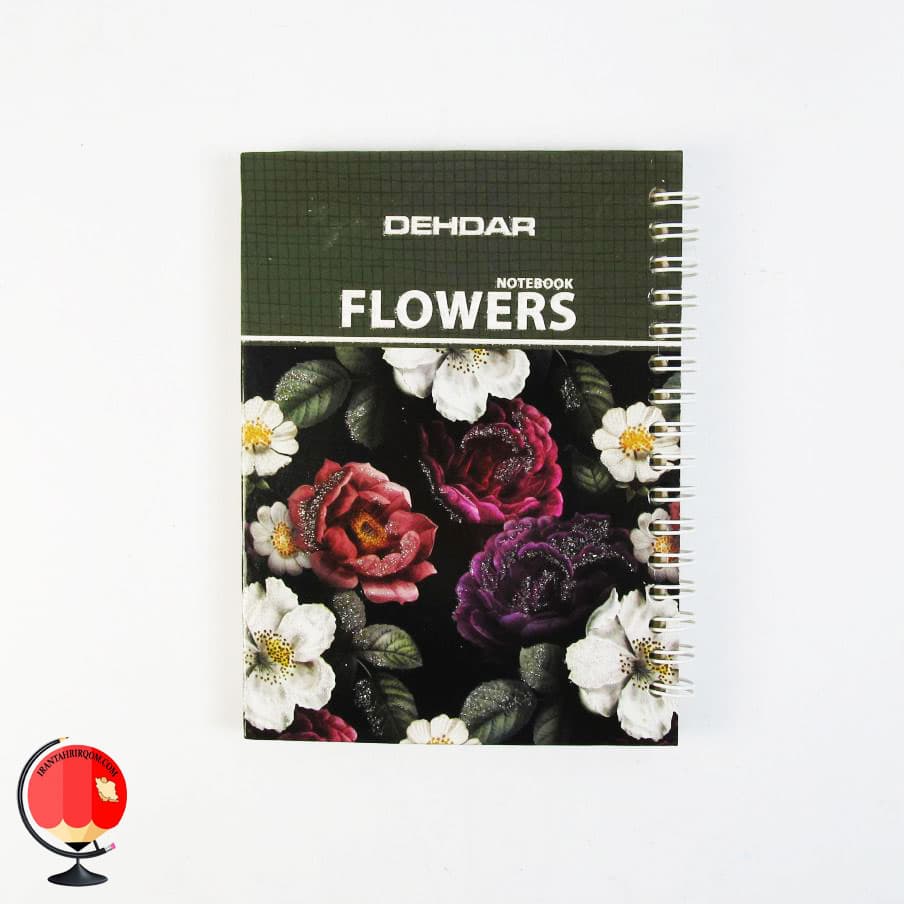 دفتر یادداشت سیمی 80 برگ طرح گل دهدار سبز