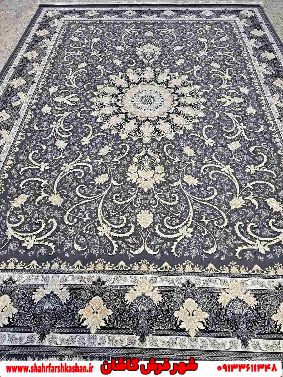 طرح طناز دودی فرش افشان طوسی طلایی 700 شانه — تصویر ۳