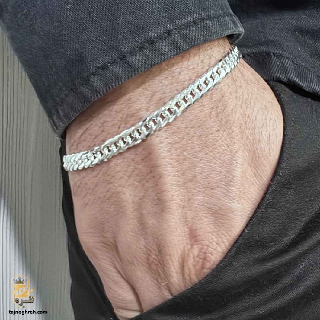 دستبند نقره مردانه ایتالیایی کارتیر دوبل تخت مدل BSM B30 — تصویر ۳