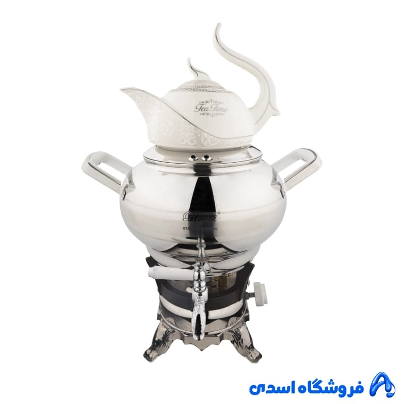 سماور ۳ کاره استیل ساحر کروپ ست پایه چدن کد 1029