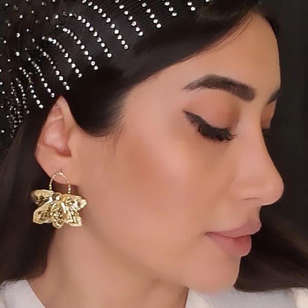گوشواره دخترانه فشن رنگ طلایی برگهای آویز