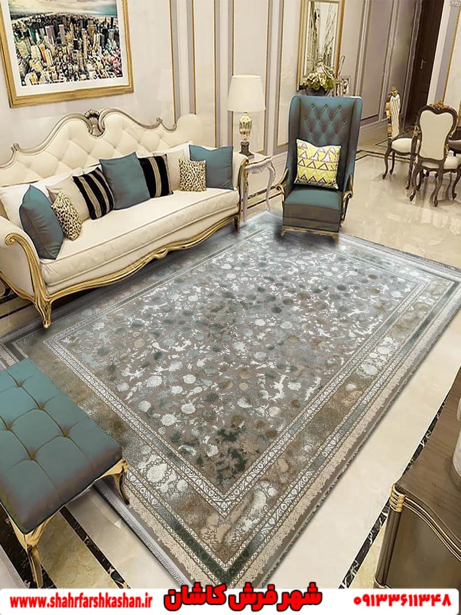فرش 1200 شانه سبز طوسی افشان شهرزاد