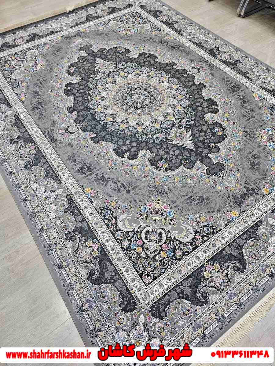 فرش رنگ طوسی نقره ای 1200 شانه طرح ویونا