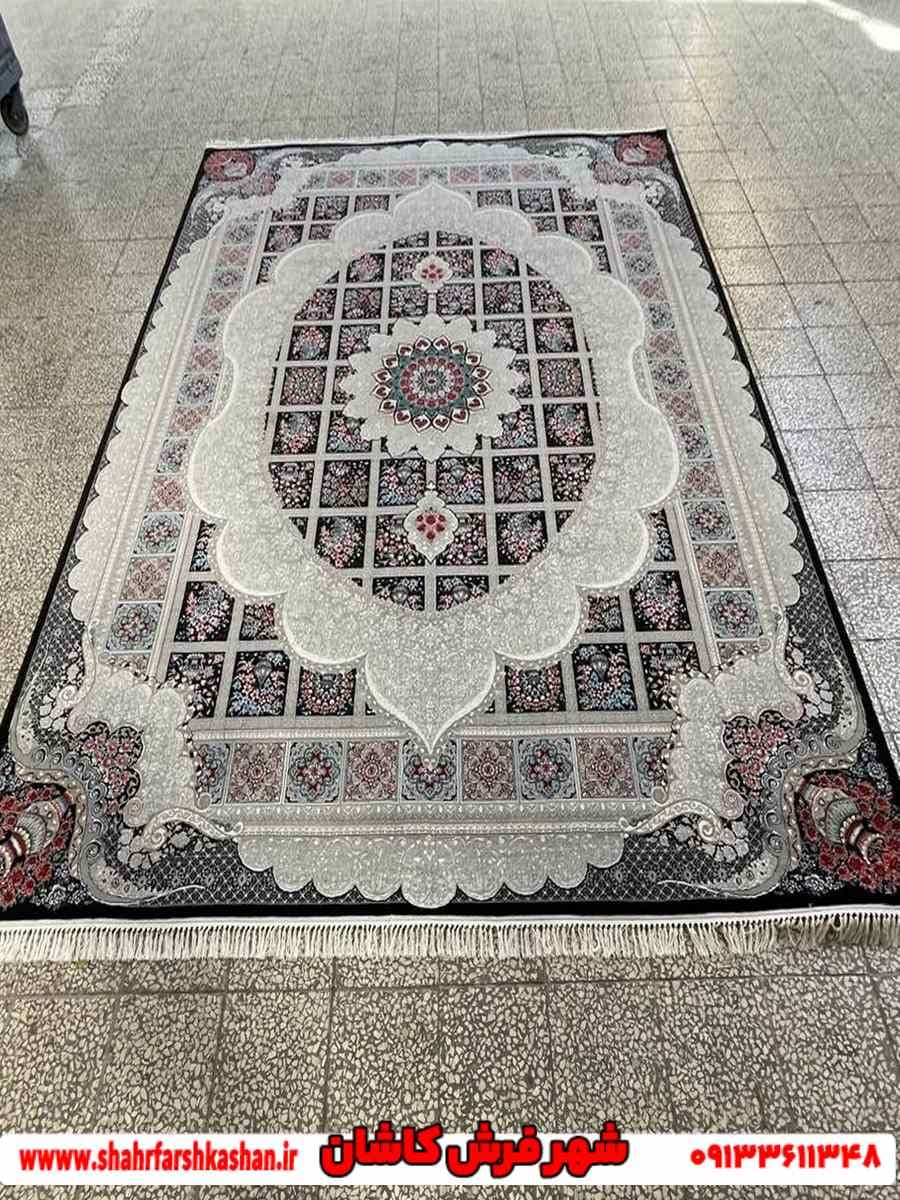 فرش طرح خشتی سرمه ای طرح مانلی 700 شانه