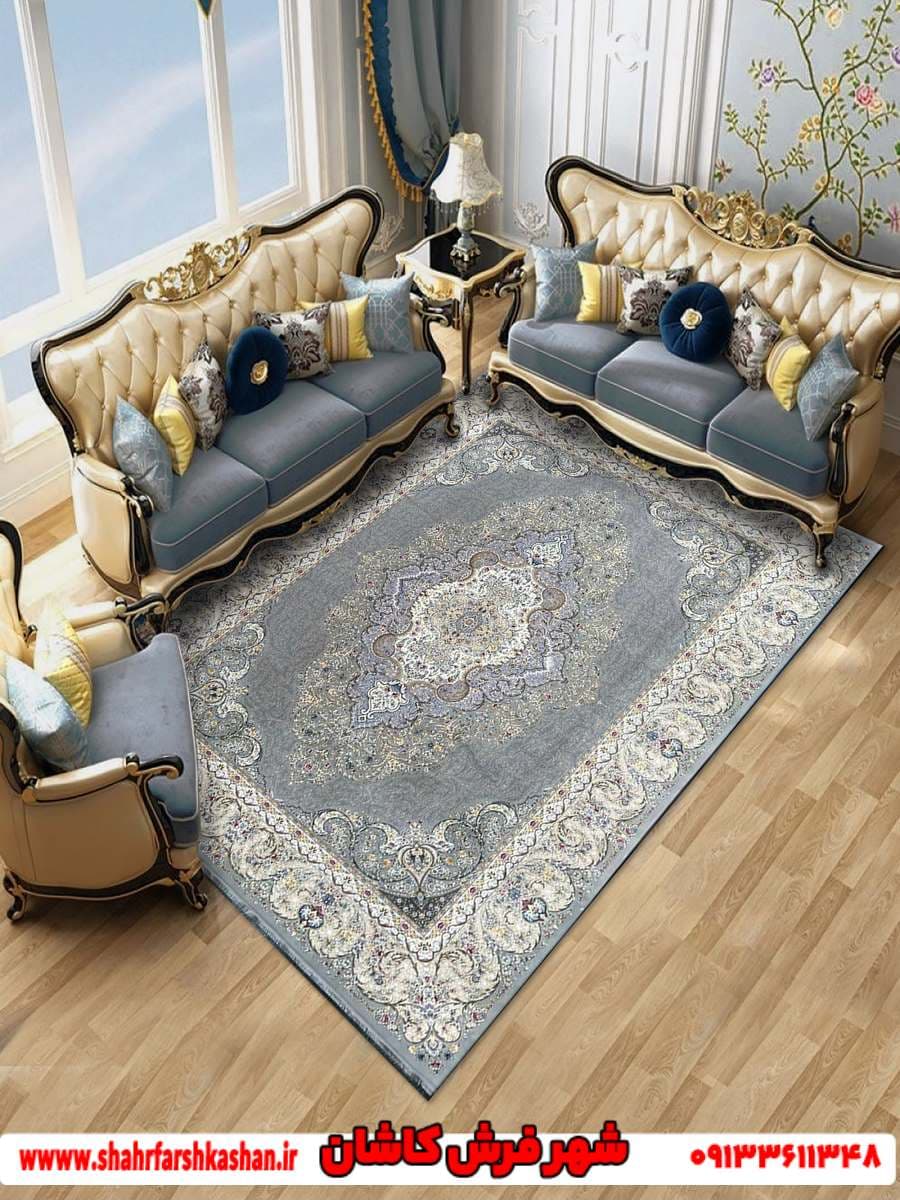 فرش 1500 شانه طوسی طرح گلین تراکم 4500