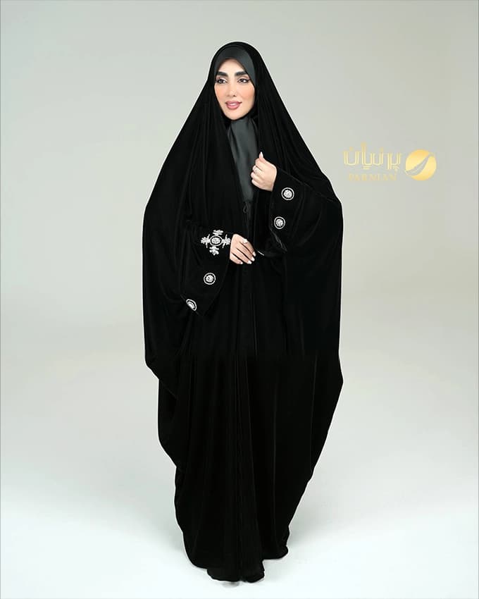 چادر عربی مخمل اشرافی جواهردوزی کتیبه الهام نقره ای