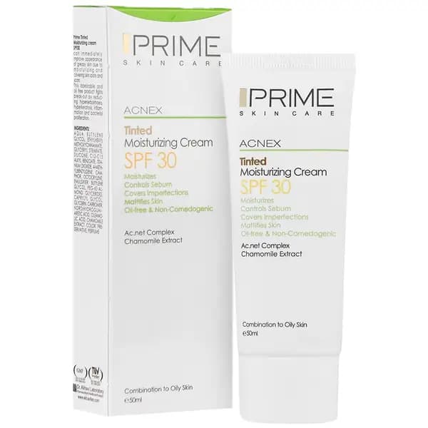 کرم مرطوب‌کننده رنگی پرایم مدل Acnex Tinted SPF 30 پوست چرب حجم 50 میلی‌لیتر