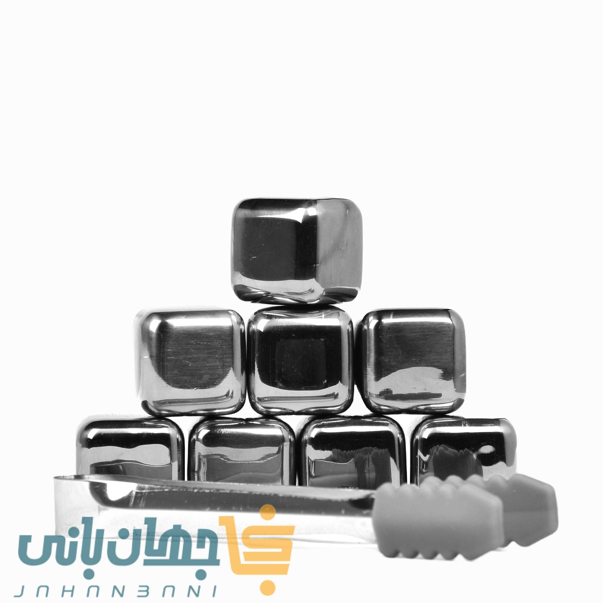 یخ مصنوعی استیل نقره ای و طلایی 6 عددی با انبر یونیک لایف