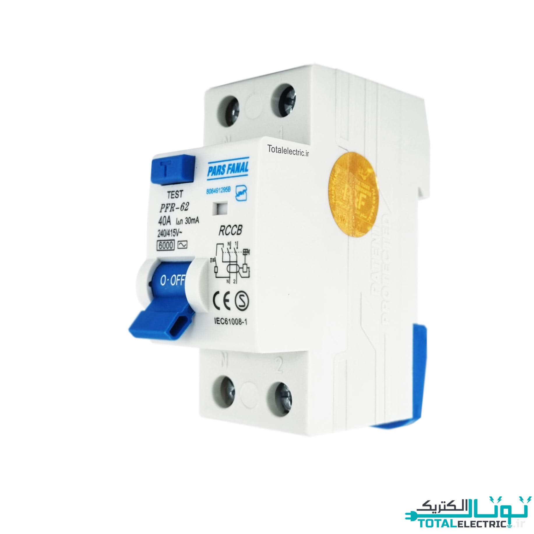 کلید محافظ جان دو پل 40 آمپر پارس فانال مدل PFR-2P 30mA
