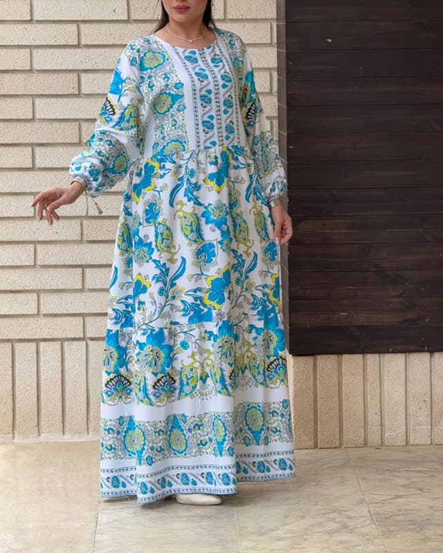 پیراهن نخی حاشیه دار نارین 6147 — تصویر ۳