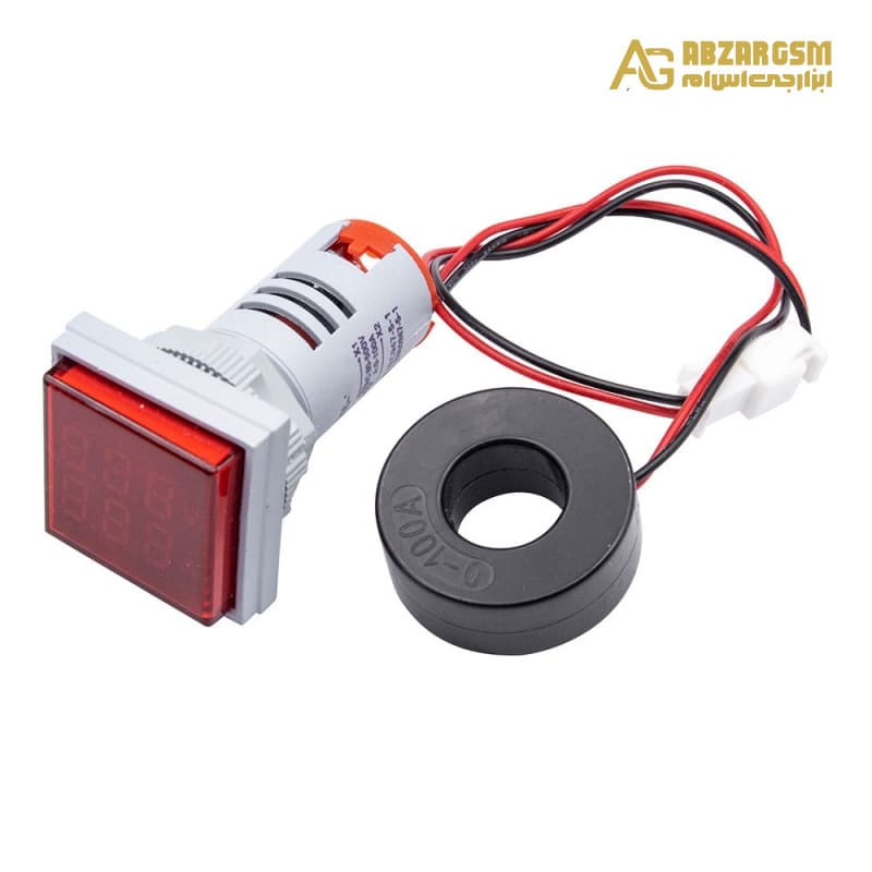 ولتمتر و آمپرمتر چراغ سیگنالی AC500V-100A قرمز مربعی مدل AD16-22
