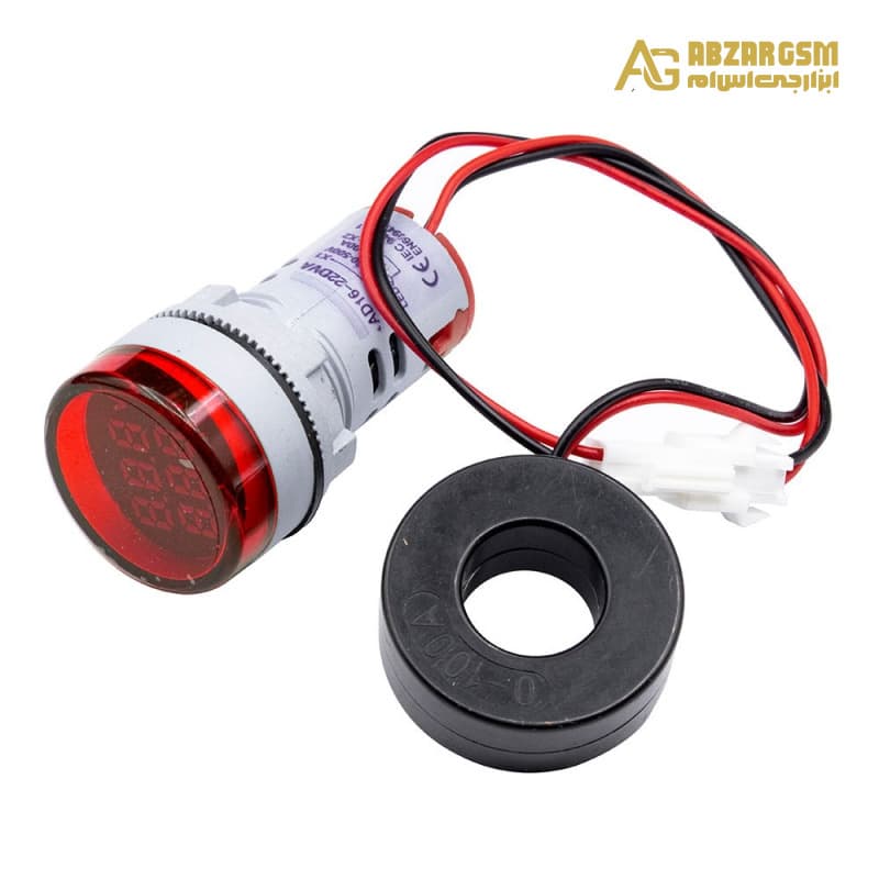 ولتمتر و آمپرمتر چراغ سیگنالی AC500V-100A قرمز گرد مدل AD16-22DVA — تصویر ۲
