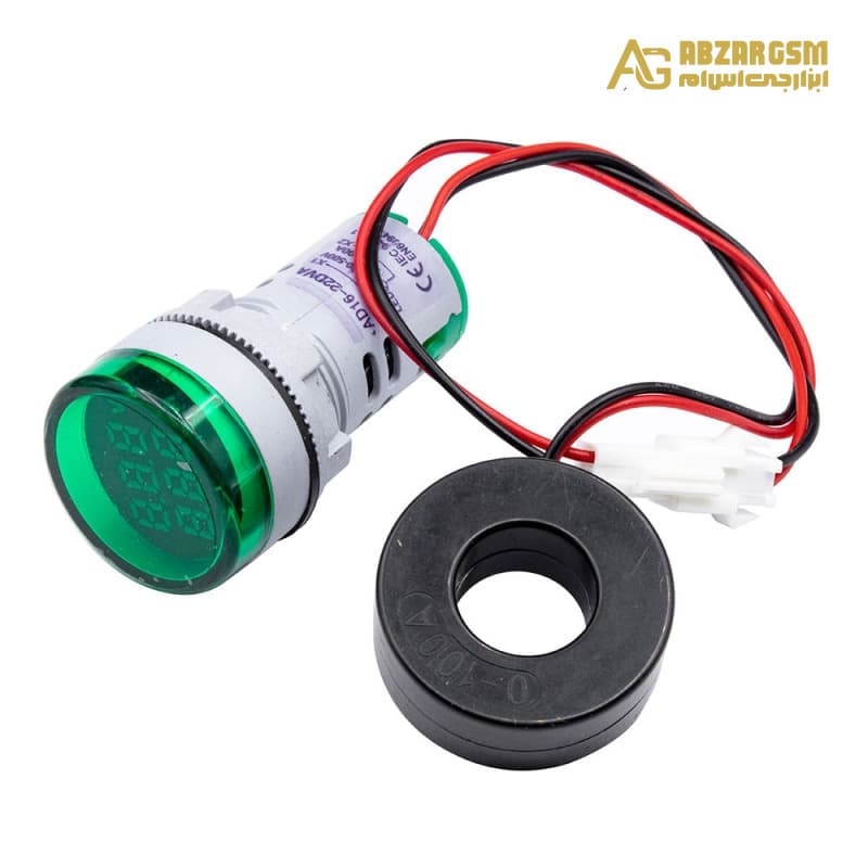 ولتمتر و آمپرمتر چراغ سیگنالی AC500V-100A سبز گرد مدل AD16-22 — تصویر ۲