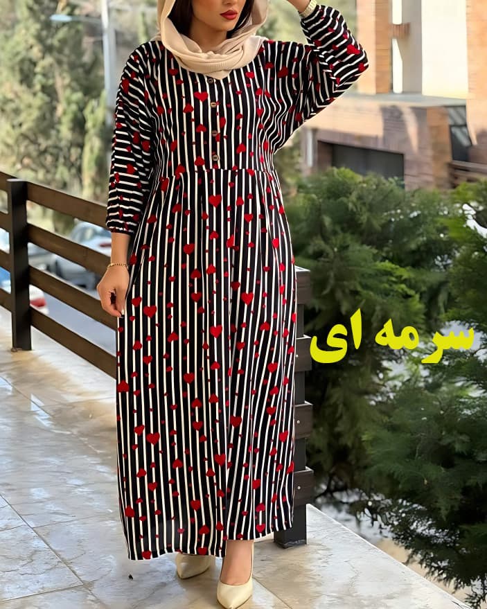 پیراهن نخی راه راه قلبی 4164 — تصویر ۵