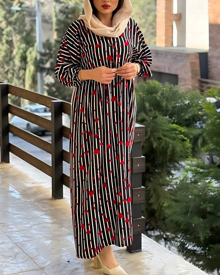 پیراهن نخی راه راه قلبی 4164 — تصویر ۳