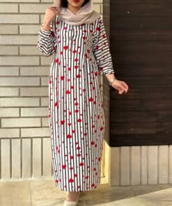 پیراهن نخی راه راه قلبی 4164 — تصویر ۷