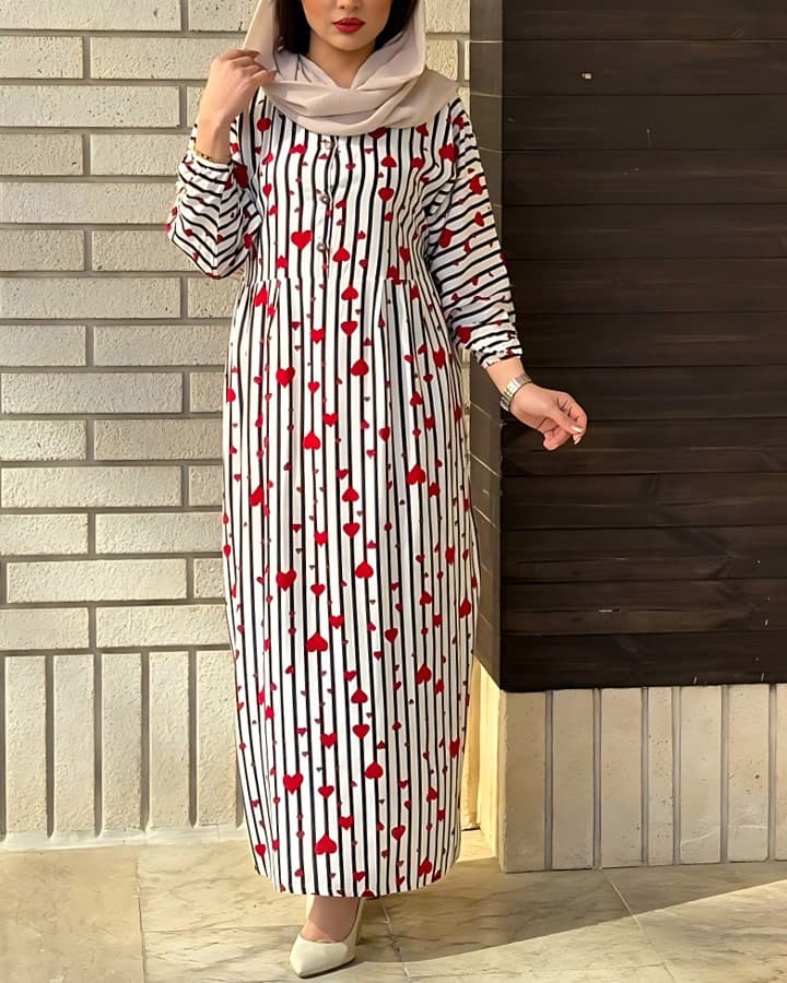 پیراهن نخی راه راه قلبی 4164 — تصویر ۶