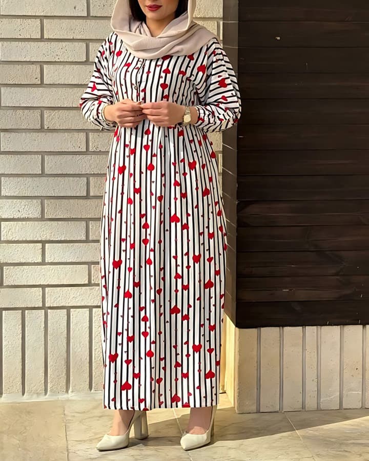 پیراهن نخی راه راه قلبی 4164 — تصویر ۴