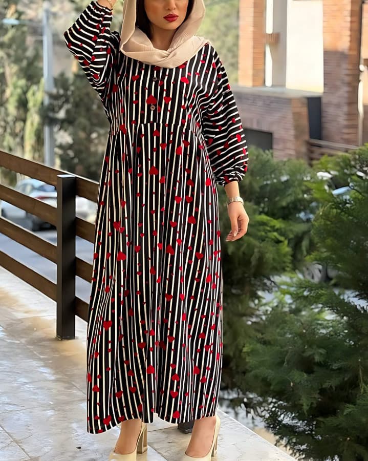 پیراهن نخی راه راه قلبی 4164