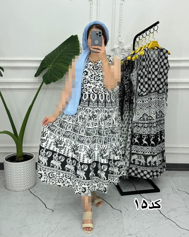 سارافون ساحلی لنگی سفید مشکی 1378 — تصویر ۴