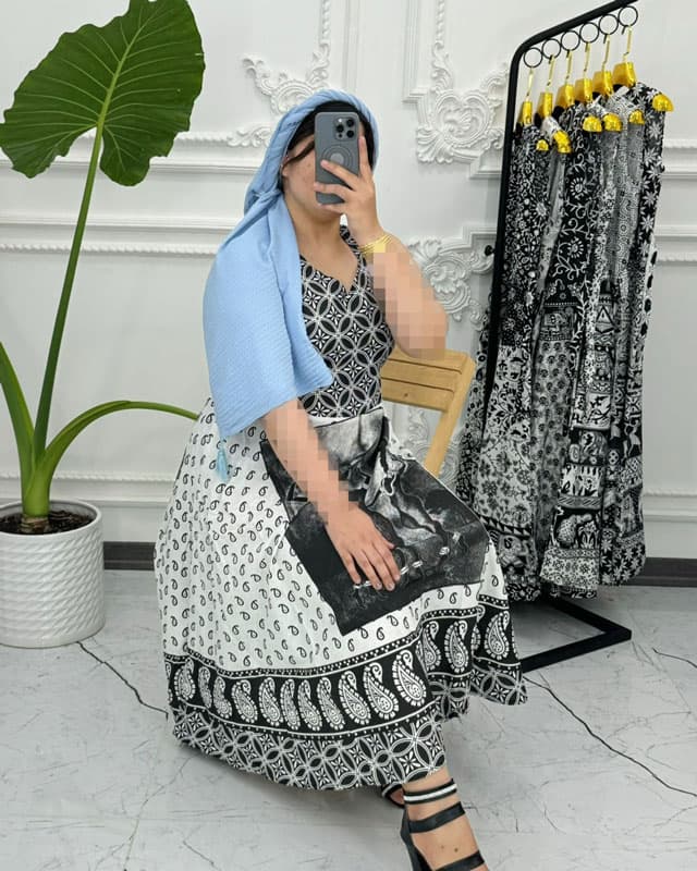 سارافون ساحلی لنگی سفید مشکی 1378
