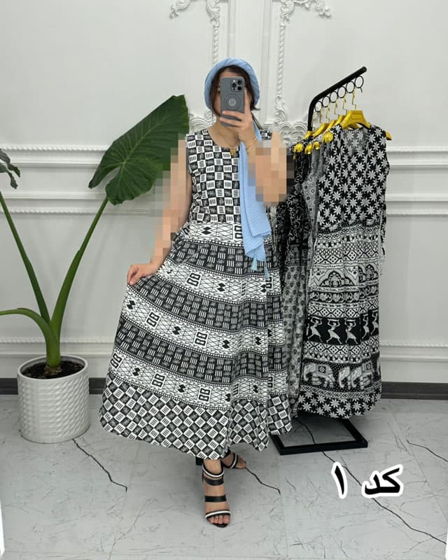سارافون ساحلی لنگی سفید مشکی 1378 — تصویر ۵