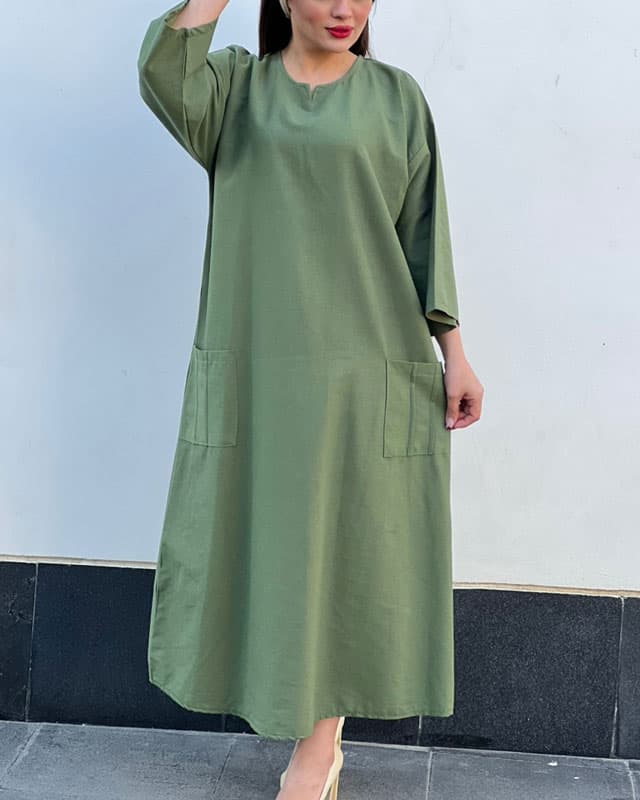پیراهن لینن دو جیب 6099 — تصویر ۴