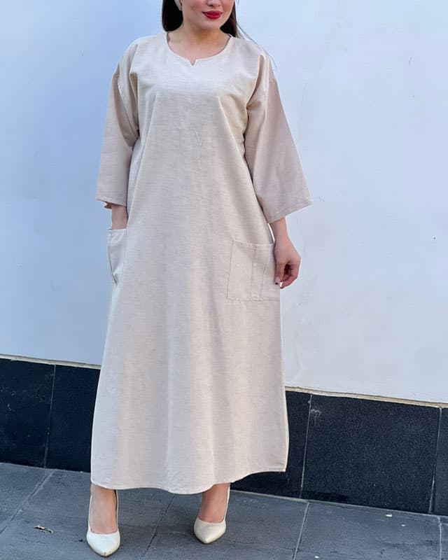 پیراهن لینن دو جیب 6099 — تصویر ۵