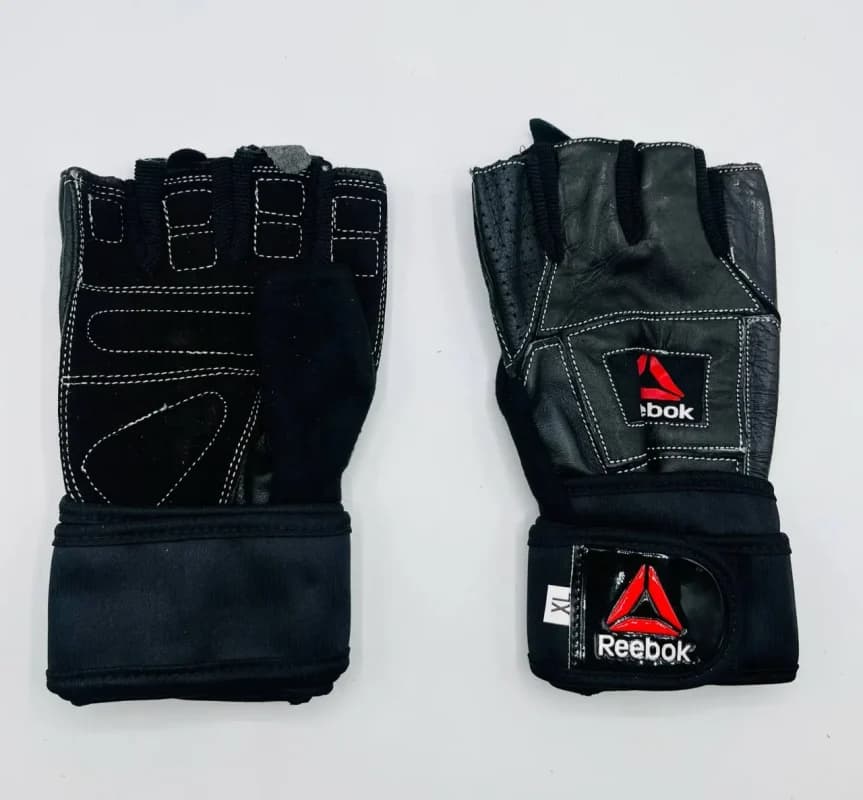 دستکش بدنسازی نیم انگشتی ریباک Reebok (کف چرم اشبالت) — تصویر ۲