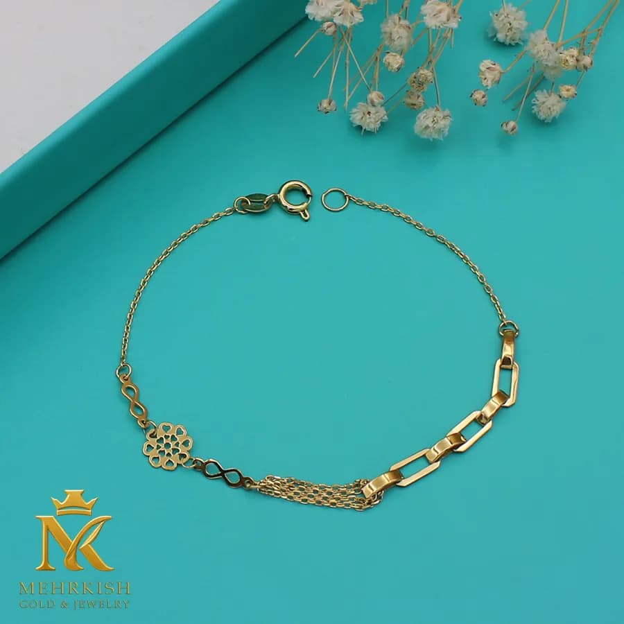 دستبند زنجیری طلا طرح گل کد 7682