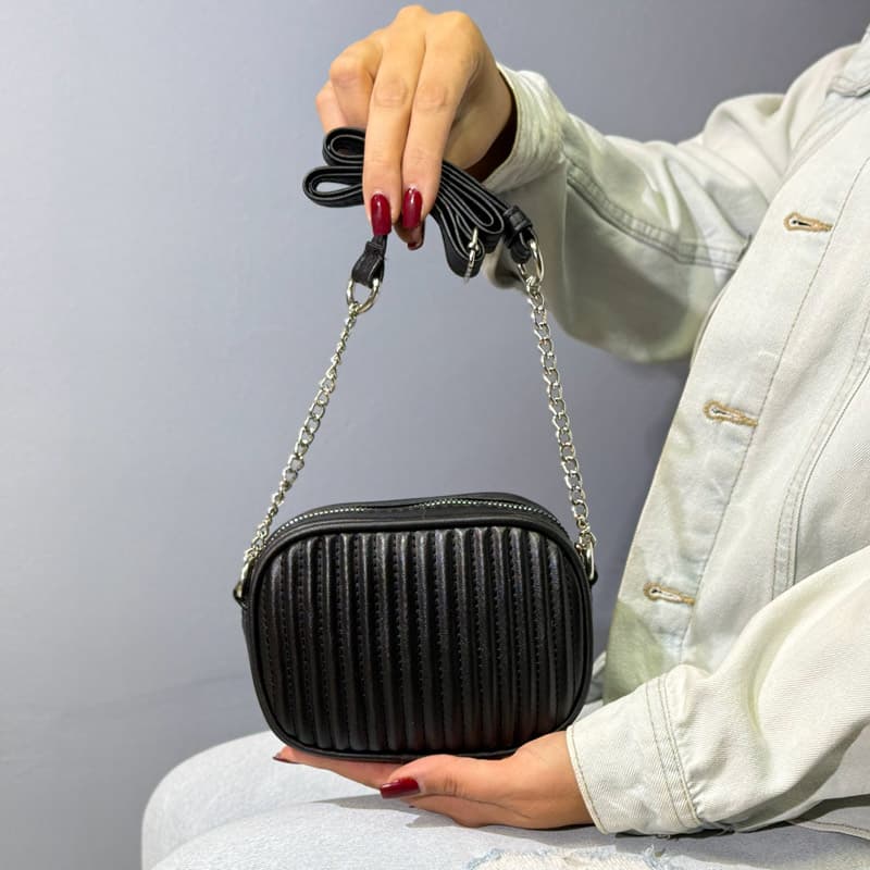 کیف دوشی دستی زنانه و دخترانه رنگ مشکی کد C203 — تصویر ۳