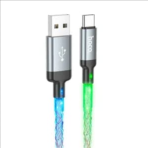 کابل شارژ USB-A به USB-C هوکو U112 | فست شارژ LED دار طوسی