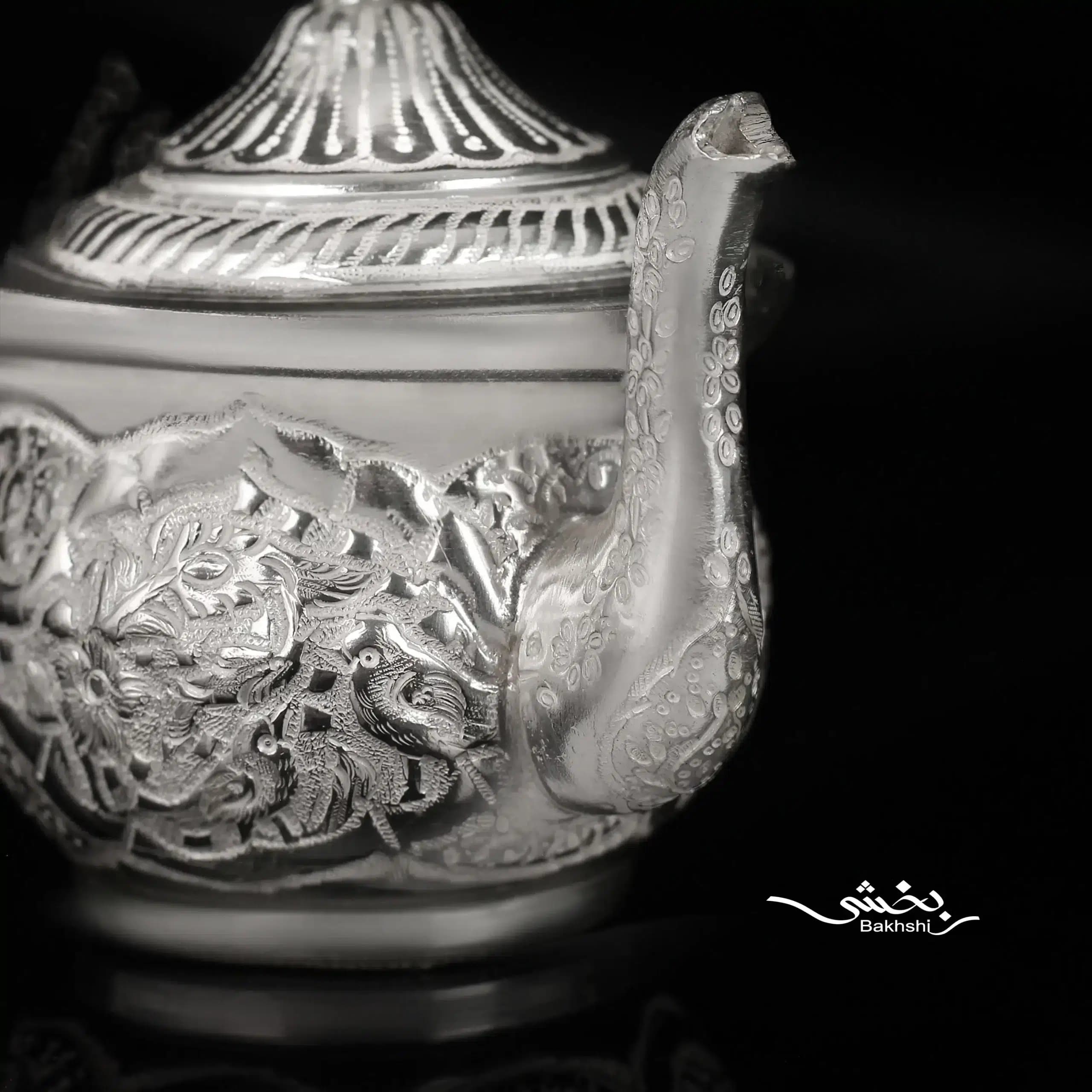 قوری نقره قهوه خوری قلم گل و مرغ — تصویر ۳