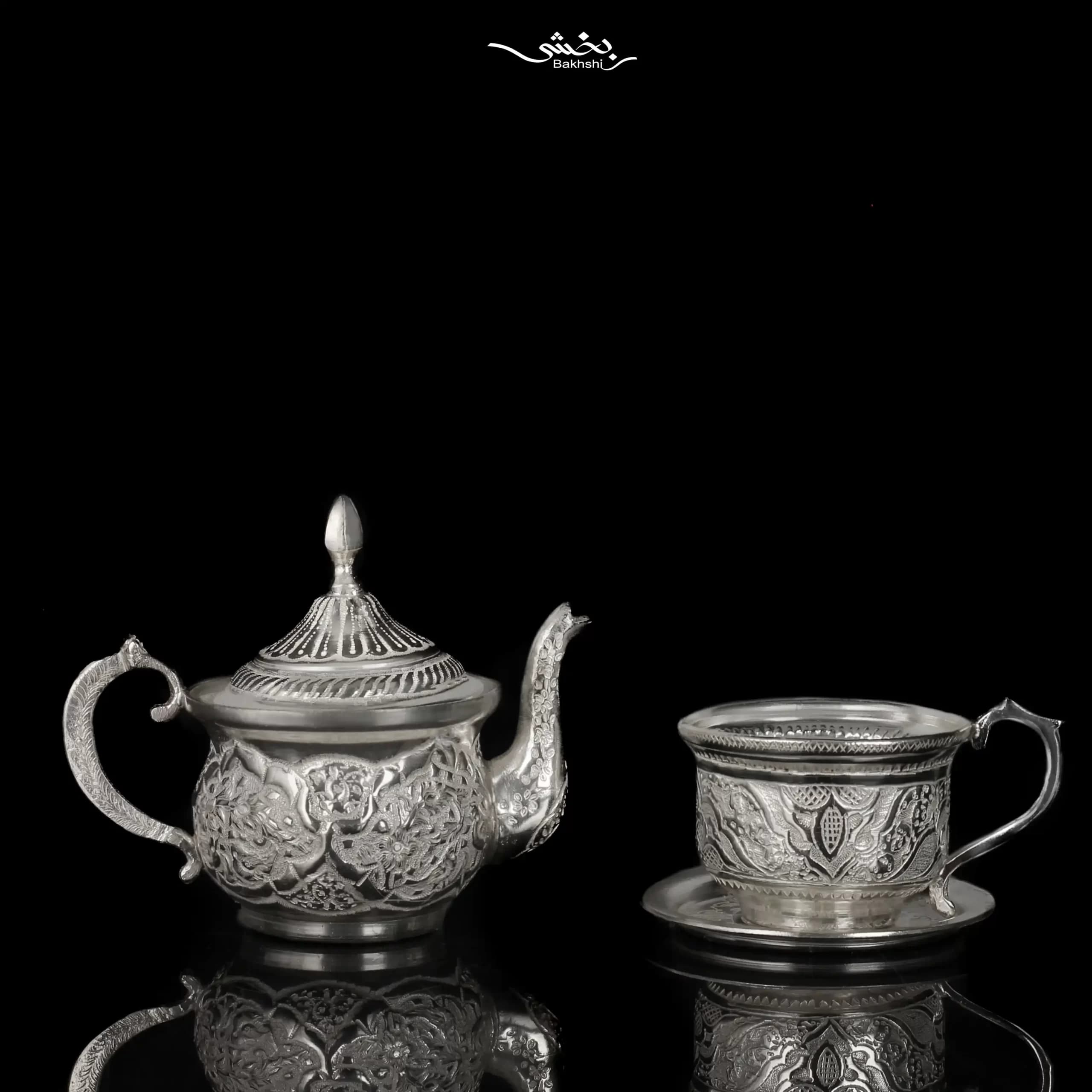 قوری نقره قهوه خوری قلم گل و مرغ — تصویر ۶