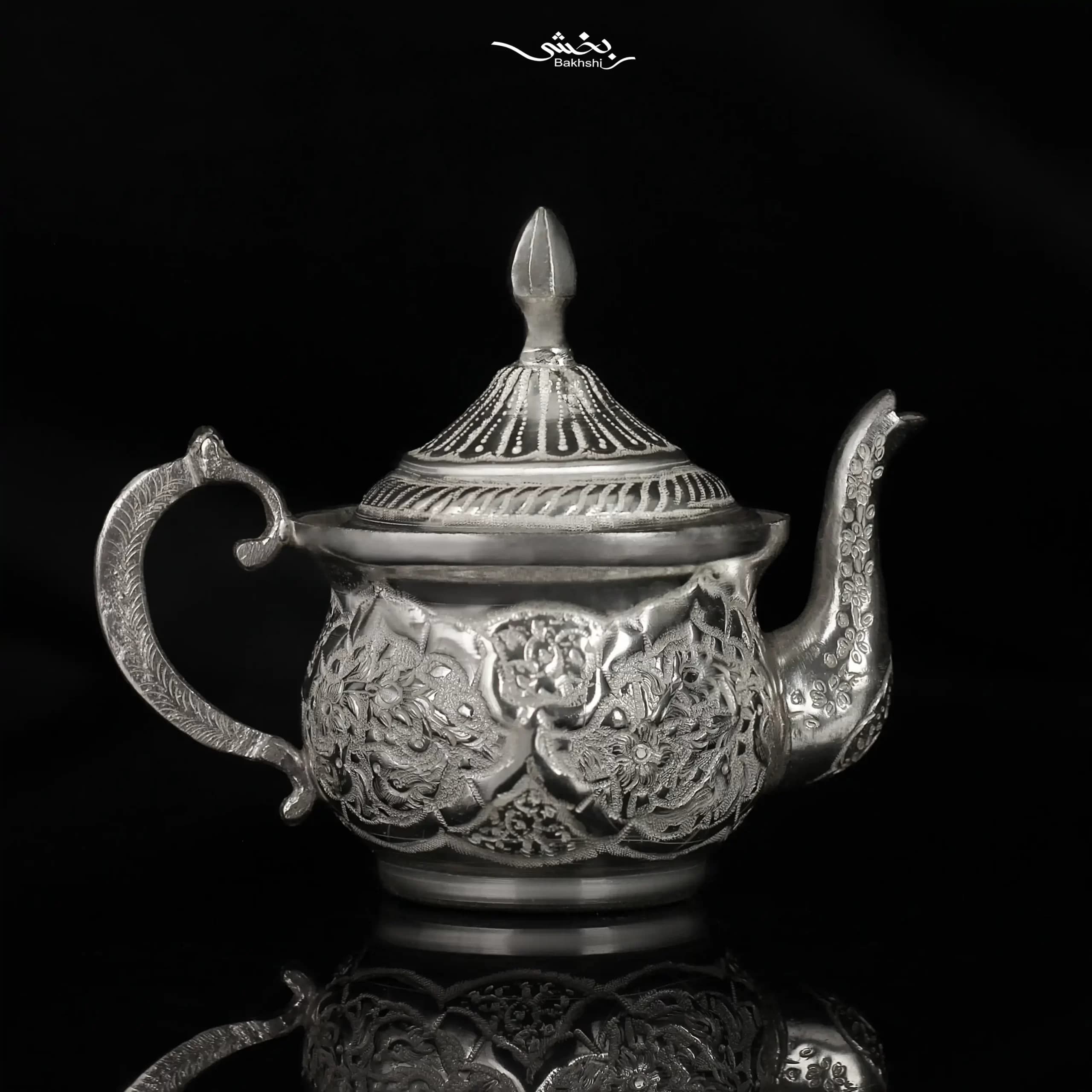 قوری نقره قهوه خوری قلم گل و مرغ