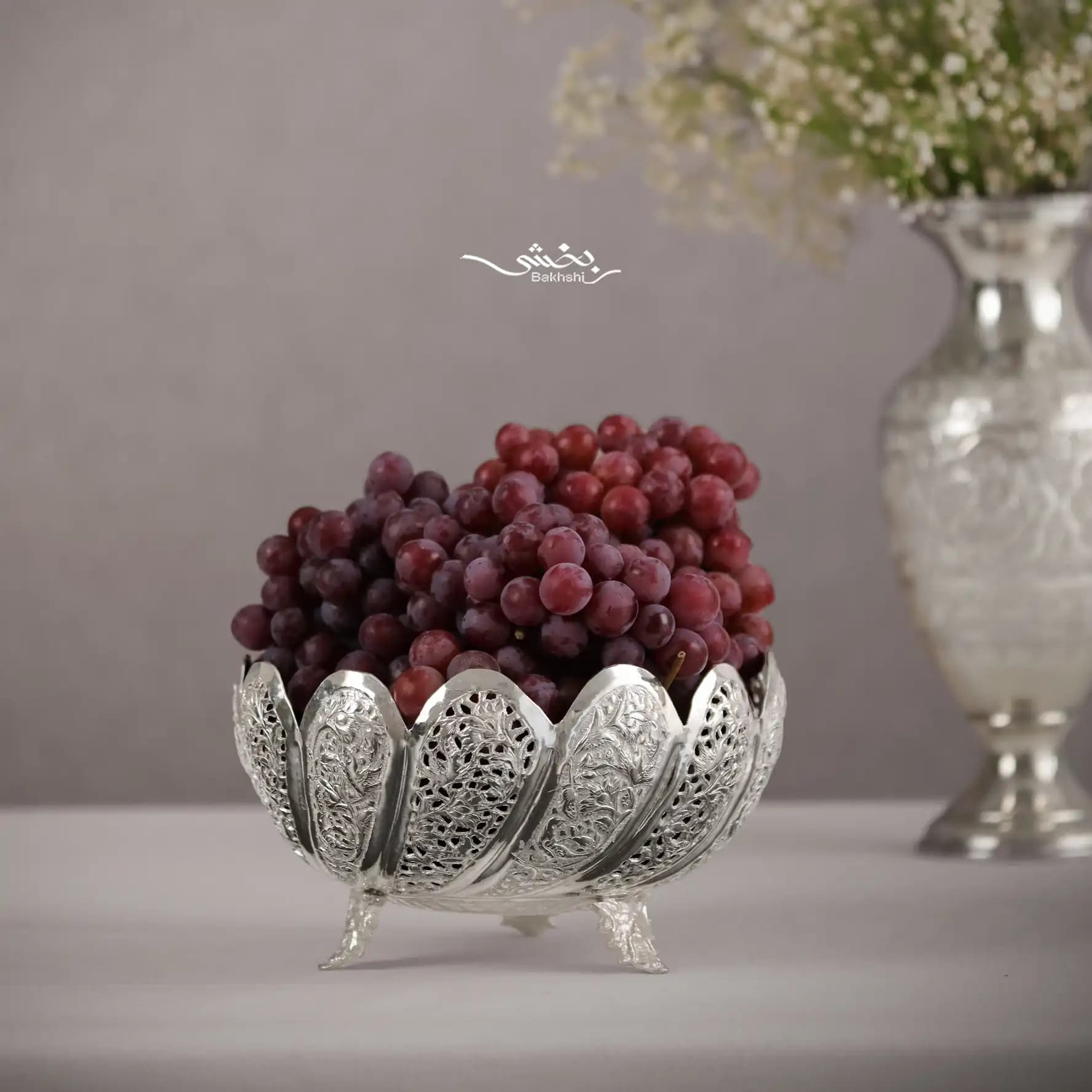 پسته خوری نقره پایه ریختگی گل و مرغ