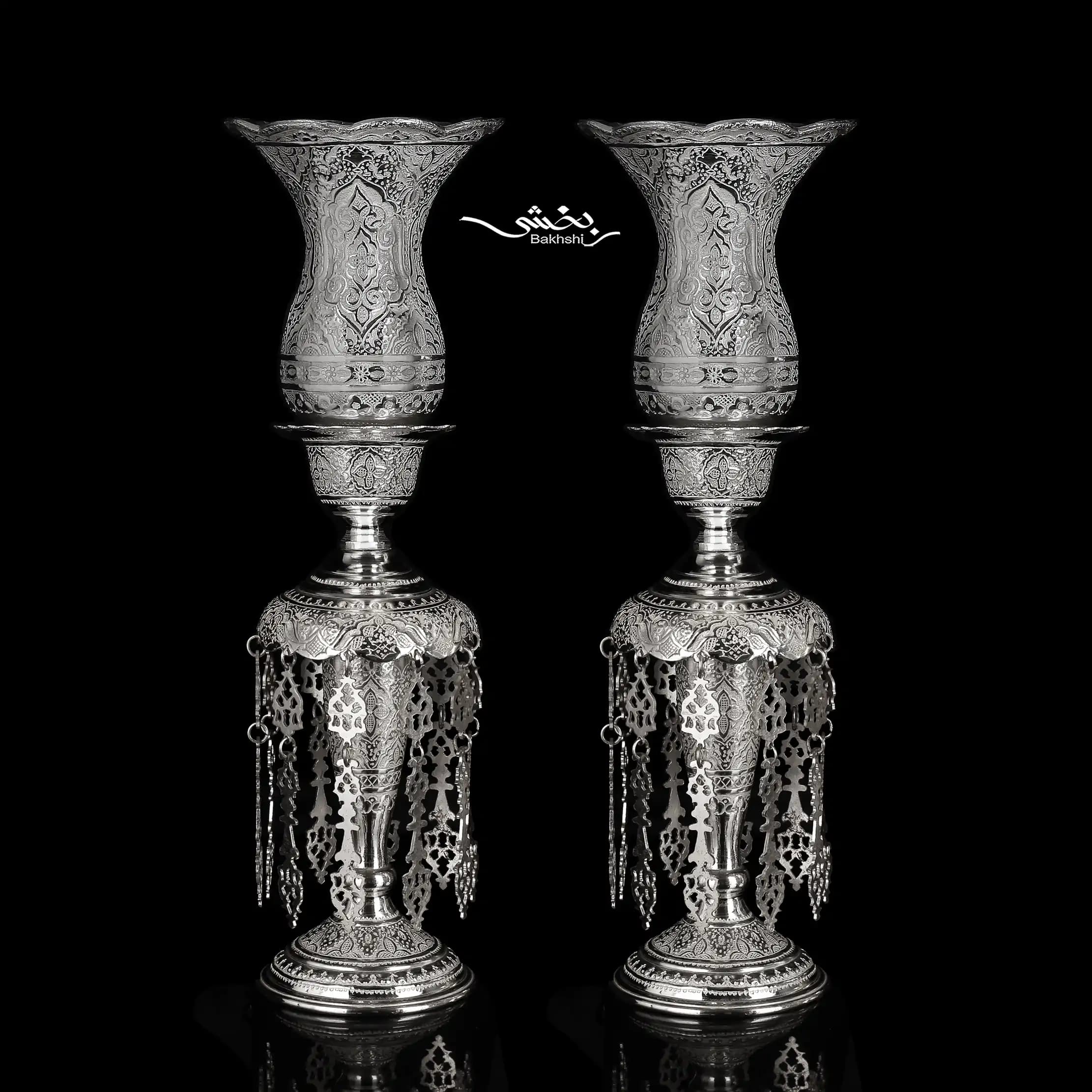 شمعدان نقره لاله آویزدار قلم اسلیمی — تصویر ۲