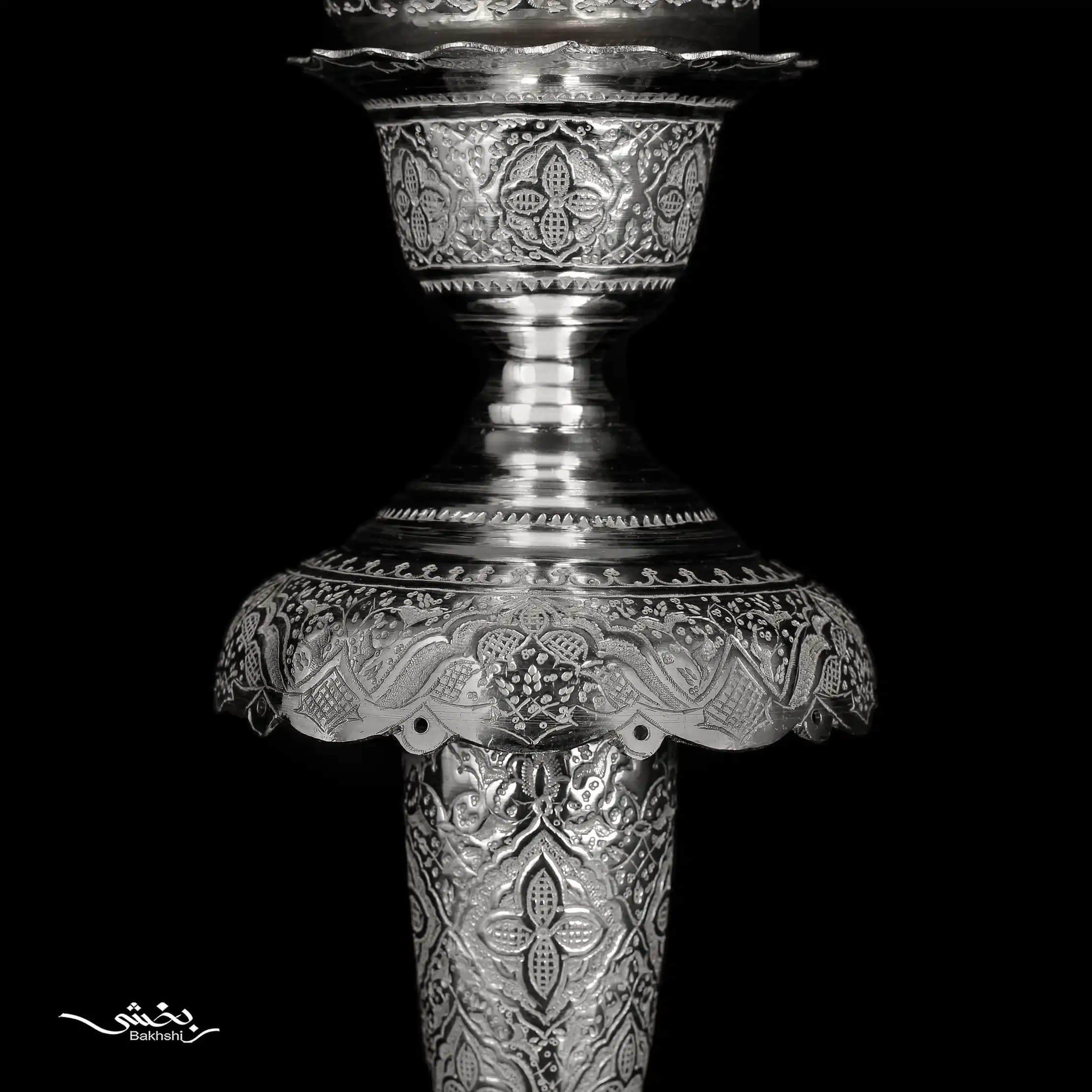 شمعدان نقره لاله آویزدار قلم اسلیمی — تصویر ۴
