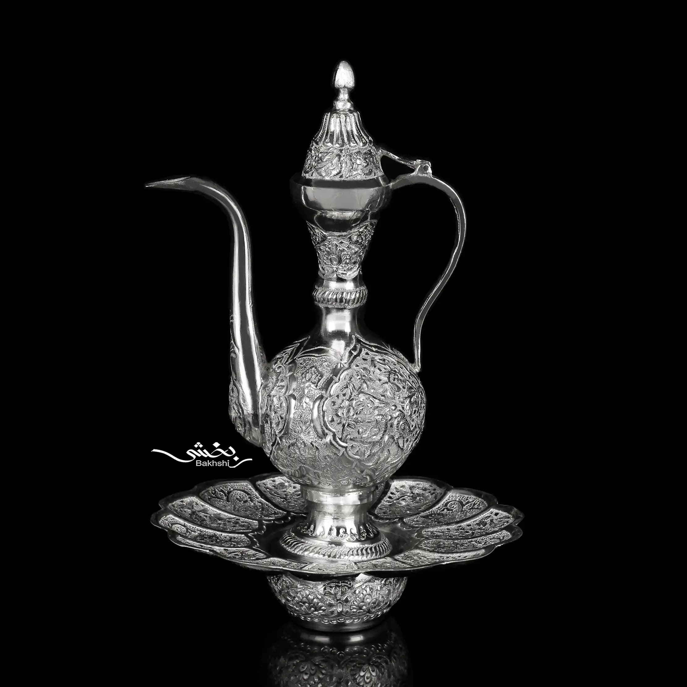 آبدست لگن نقره قلم گل و مرغ — تصویر ۲